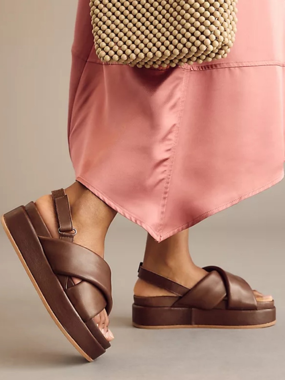 Anthropologie Brown Leather Platform Sandals